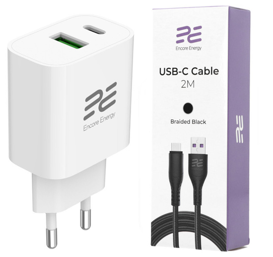 Nová síťová nabíječka Encore Energy PD 3.0 Quick Charge 4.0 USB-A USB-C 20W adaptér MD-2083R + Kabel Encore Energy USB 2m - Obrázek 10
