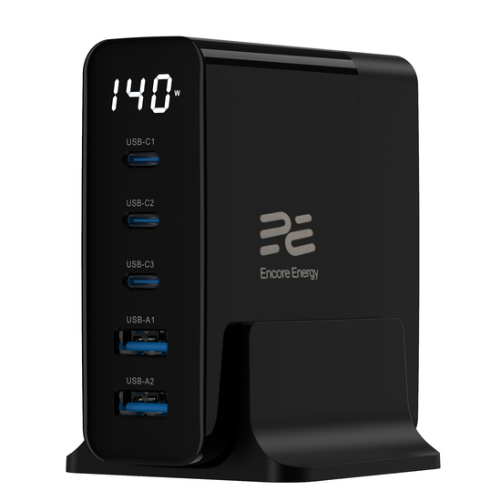 Nová síťová nabíječka Encore Energy GaN QC 4+ PD 3.0 USB-A x2 USB-C x3 140W GaN-14083R s displejem - Obrázek 5